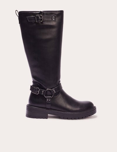 Bottes crantées avec boucles noir femme