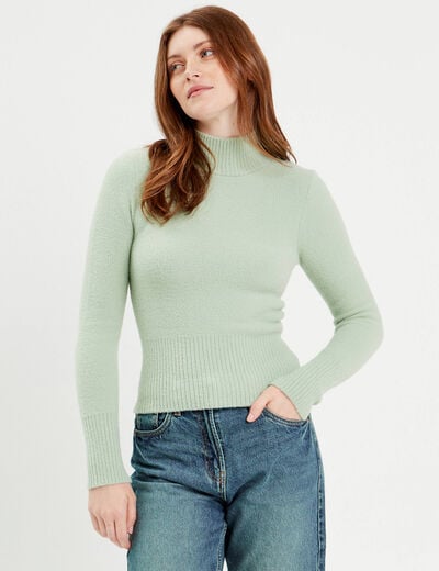 Pull avec col montant vert fluo femme