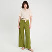 Pantalon large fluide ceinturé vert foncé femme