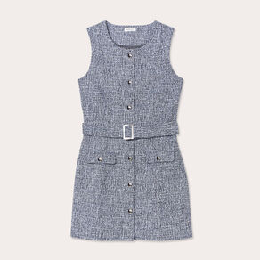 Robe cintrée ceinturée tweed bleu femme