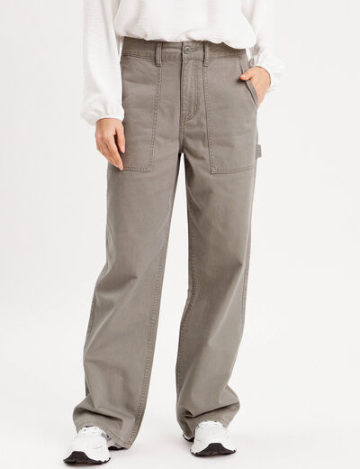 Pantalon jambe large vert kaki femme