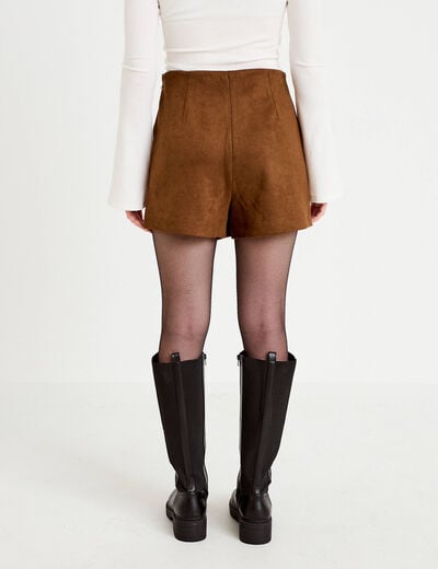 Jupe-short courte aspect daim marron femme