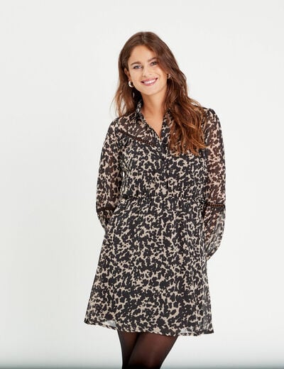 Robe évasée boutonnée beige femme