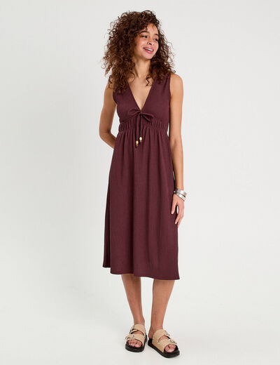 Robe midi évasée sans manches prune femme