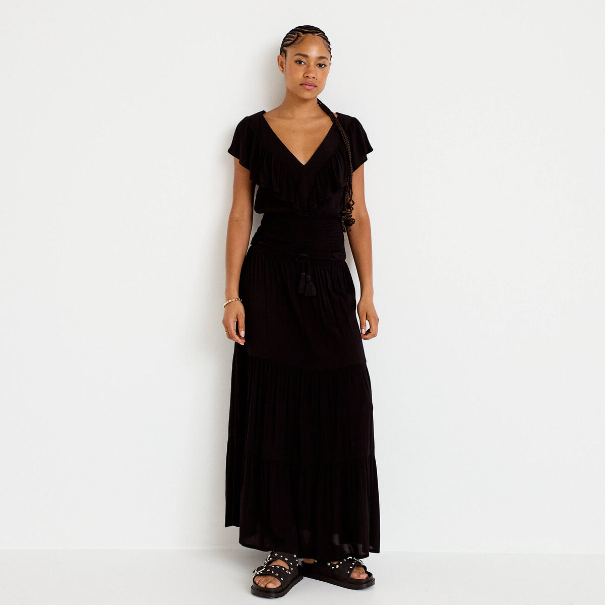 Jupe longue pliss&eacute;e &eacute;vas&eacute;e noir femme