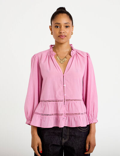 Blouse cintr&eacute;e col v manches 3/4 mauve femme