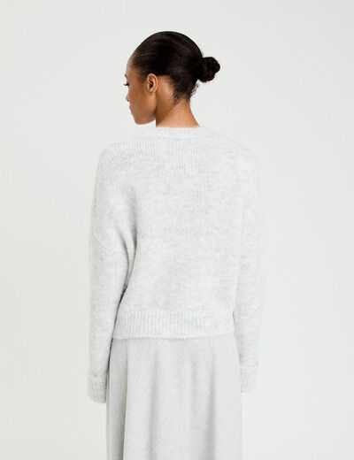 Pull col rond gris clair femme
