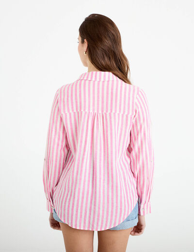 Tommy Jeans - Chemise Manches Longues A Rayures Femme Boxy Stripe Linen 7737 Blanc Rose
