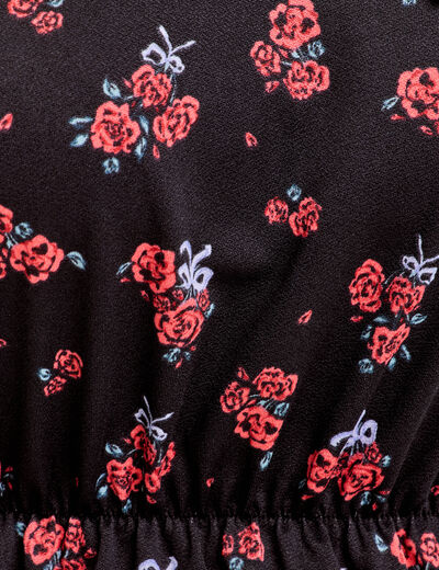 Blouse col V manches courtes noir femme