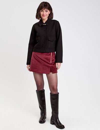 Jupe-short moulante velours bordeaux femme