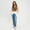 Gilet sans manches col en V vert kaki femme
