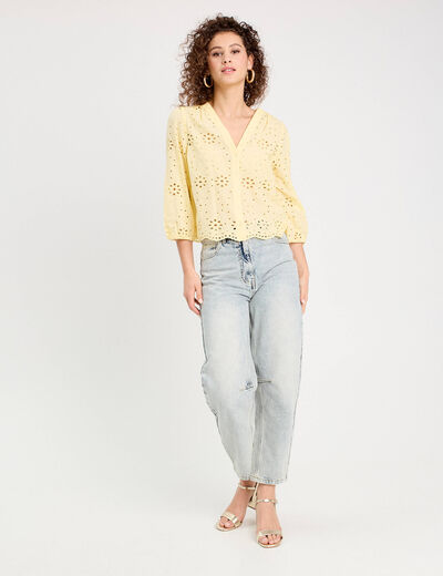 Blouse broderie anglaise jaune clair femme