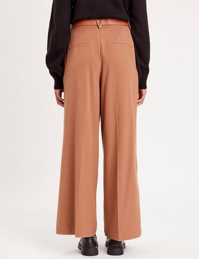 Pantalon large fluide pinces beige femme