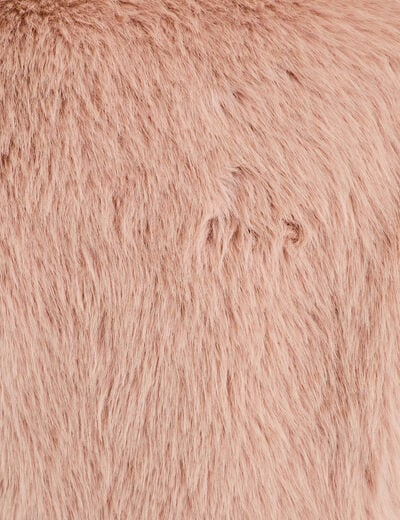 Veste droite fausse fourrure col rond rose poudr&eacute;e femme