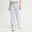 Jeans droit avec ourlets denim bleach femme