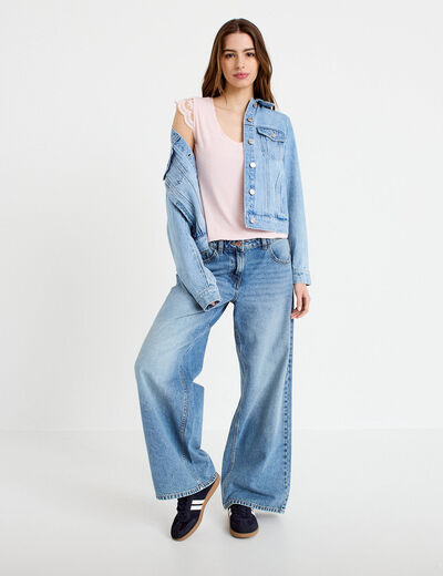 Blouse sans manches pliss&eacute;e rose clair femme