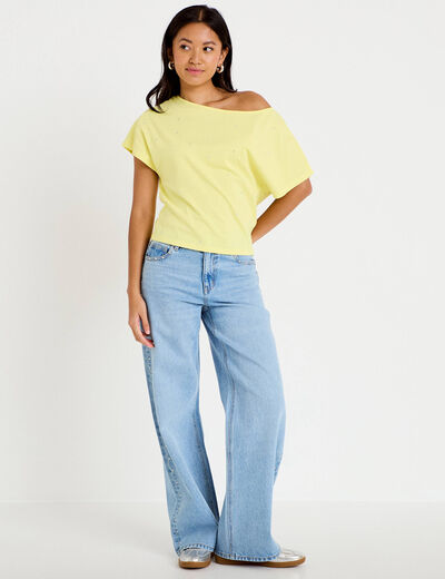 Jean d&eacute;tails clout&eacute;s denim bleach femme