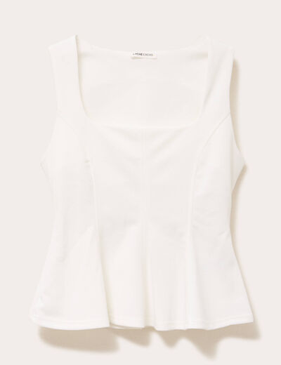 Top cintr&eacute; col carr&eacute; sans manches ecru femme