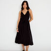 Robe longue droite col v bretelles fines noir femme