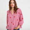 Blouse col v manches 3/4 broderie rouge femme