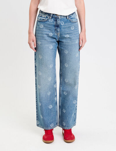 Pantalon wide leg en jean coton denim double stone femme