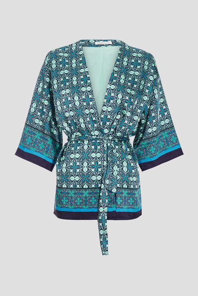 Veste esprit kimono droite vert menthe femme