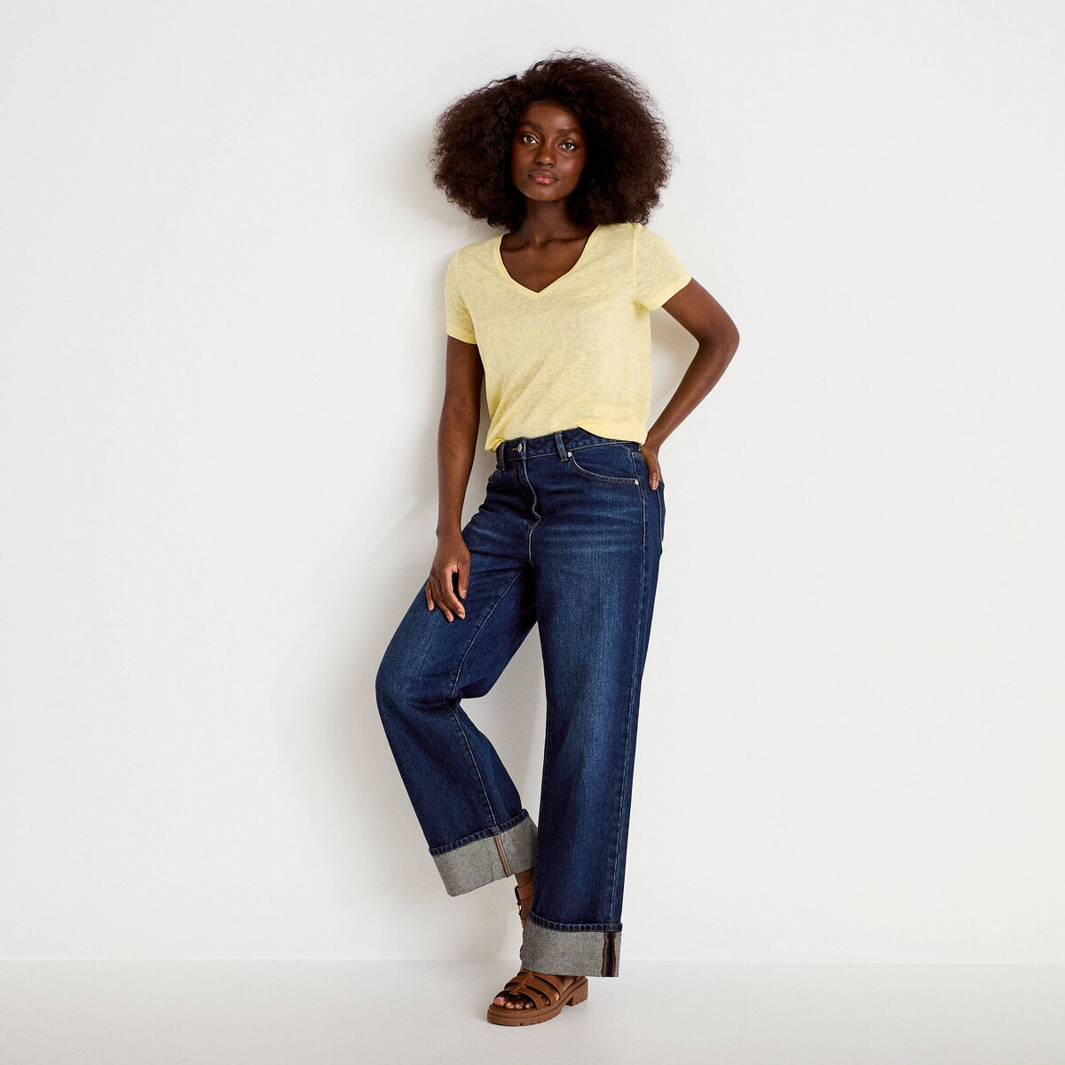 T-shirt noeuds dos jaune clair femme