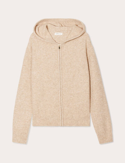 Gilet manches longues capuche beige femme