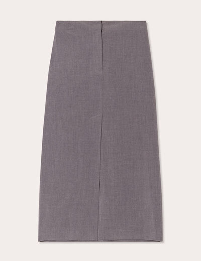 Jupe midi droite fendue gris foncé femme