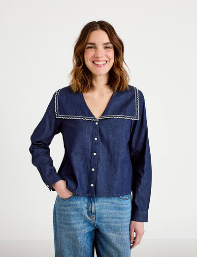 Chemise col marin denim double stone femme