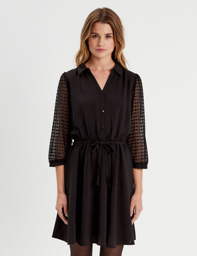 Robe trapèze manches dentelle noir femme