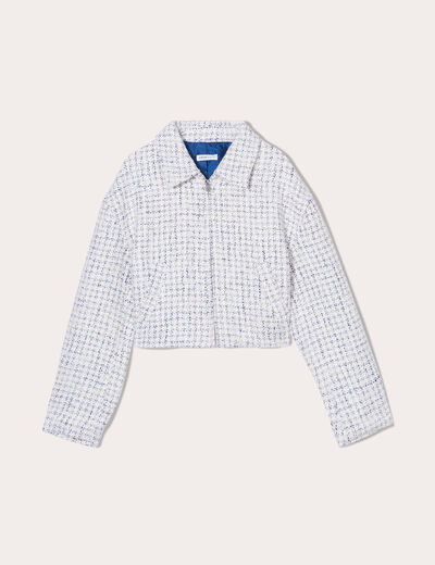 Veste courte oversize zippée blanc femme