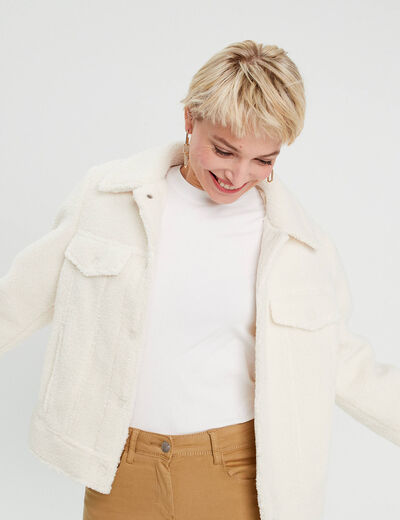 Veste droite boutonnée ecru femme