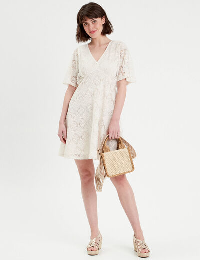 Robe évasée dentelle ecru femme