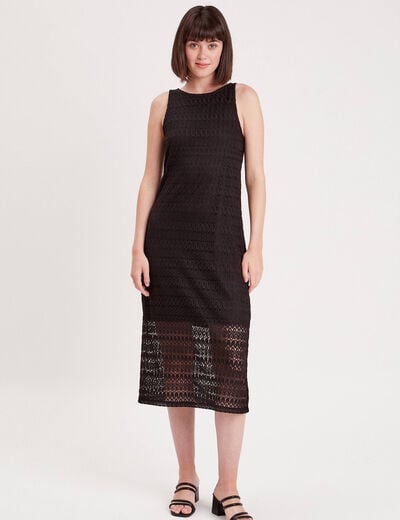 Robe longue droite ajourée noir femme