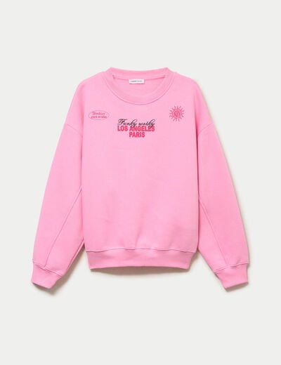 Sweat col rond manches longues rose femme