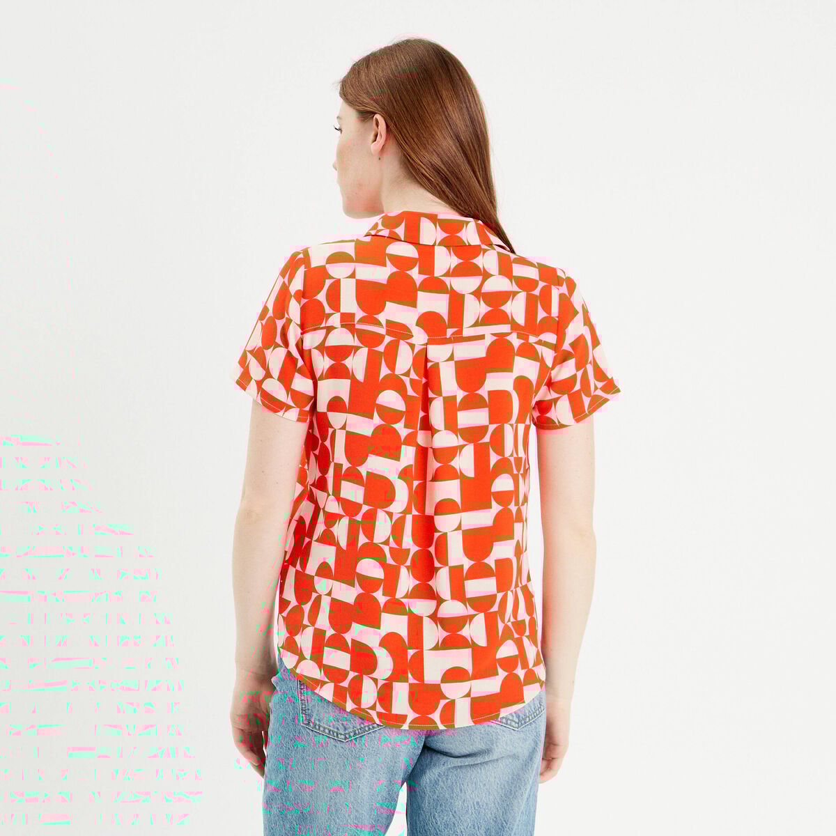 Chemise manches courtes orange femme