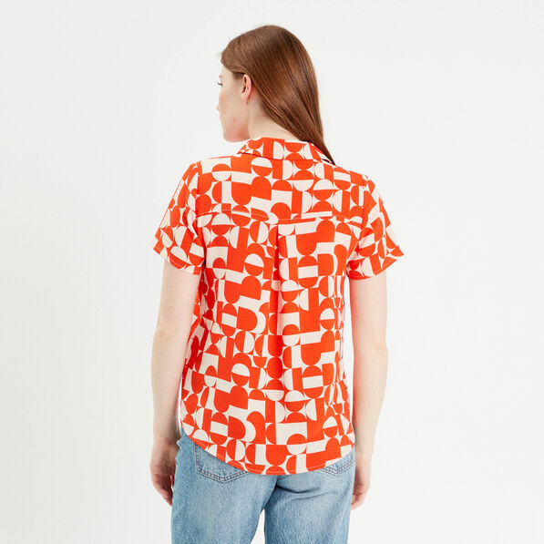 Chemise manches courtes orange femme