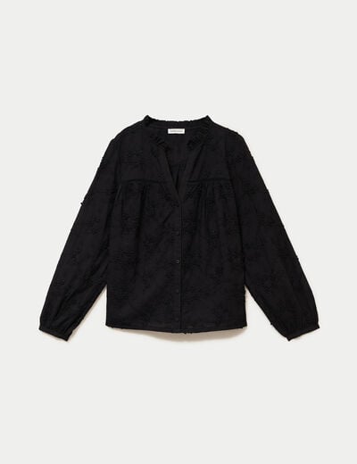 Blouse droite col rond manches longues noir femme