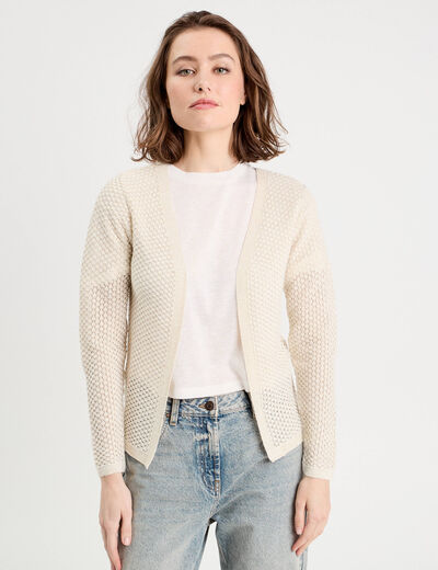 Gilet manches longues ajouré ecru femme