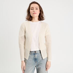 gilet manches longues ajoure ecru femme Gilet manches longues ajouré ecru femme