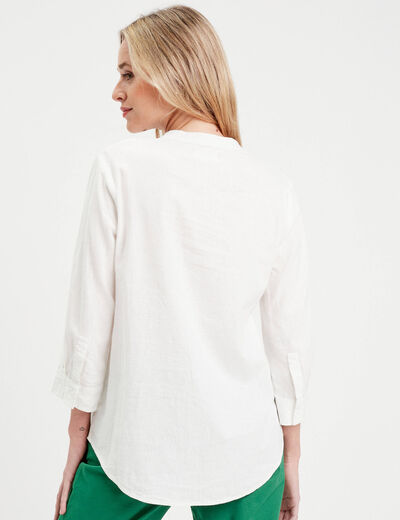 Chemise manches 3/4 contenant du lin ecru femme