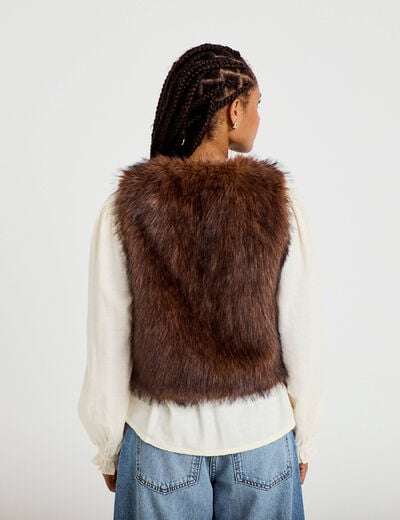 Gilet sans manches fausse fourrure marron femme