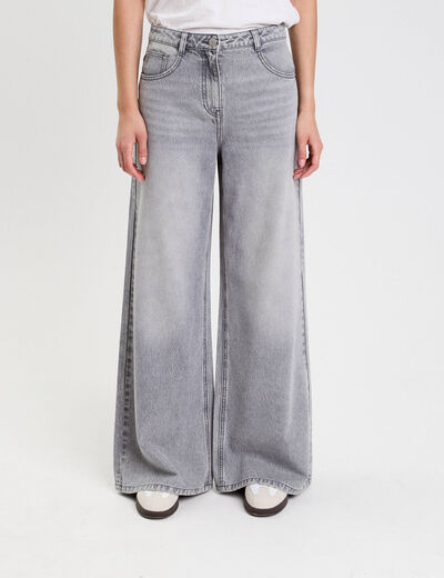 Jeans large denim gris femme