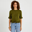 Pull col rond manches courtes vert fonc&eacute; femme