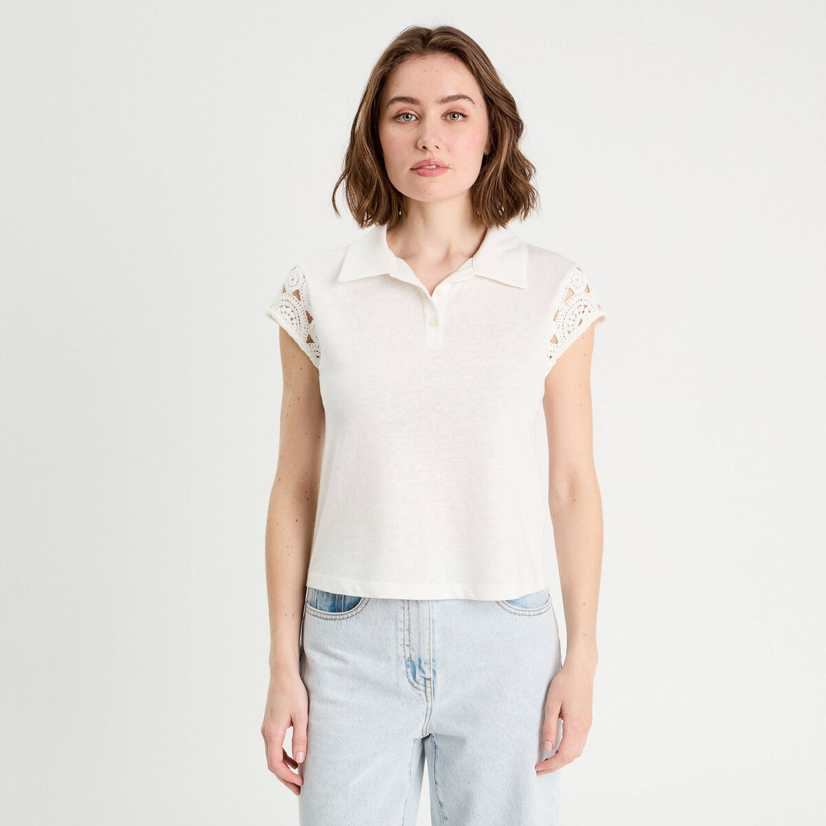 Polo manches courtes ecru femme
