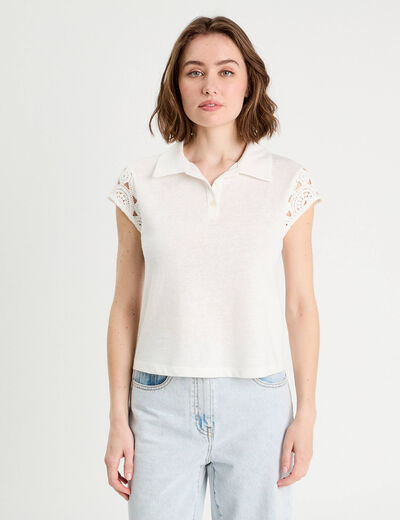 Polo manches courtes ecru femme