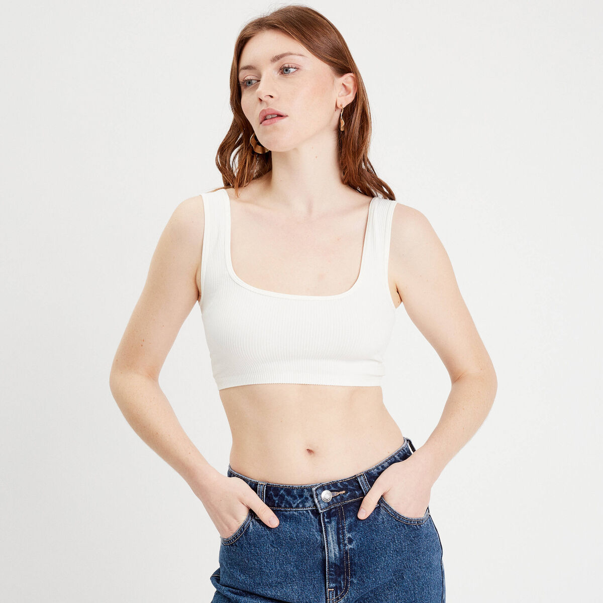 D&eacute;bardeur cropped c&ocirc;tel&eacute; ecru femme