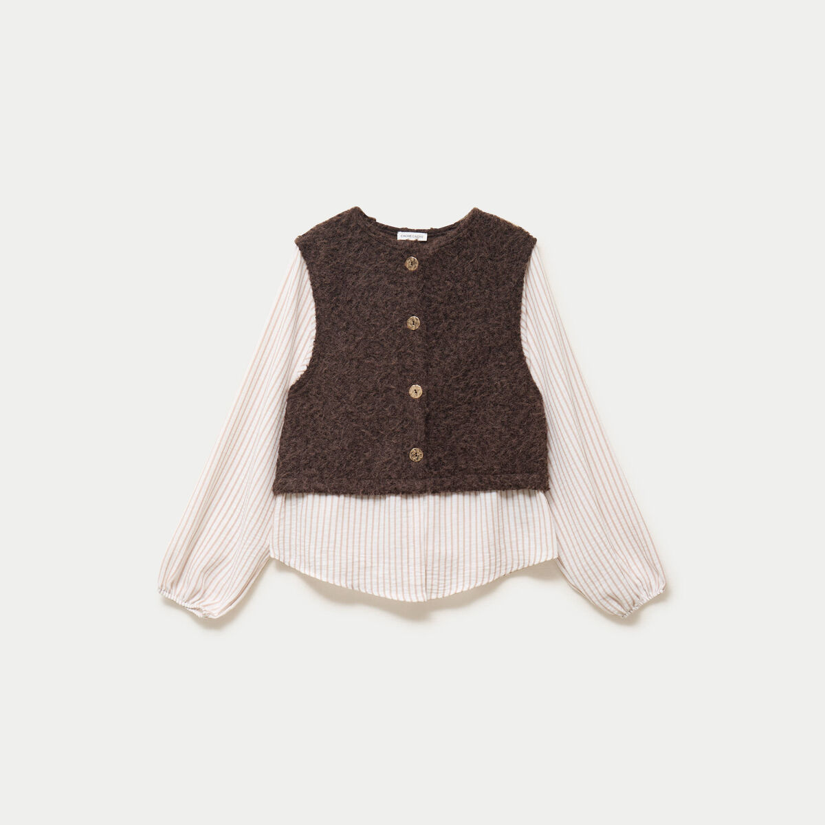 Pull chemise 2-en-1 marron fonc&eacute; femme