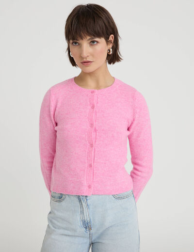 Gilet boutonn&eacute; manches longues rose femme